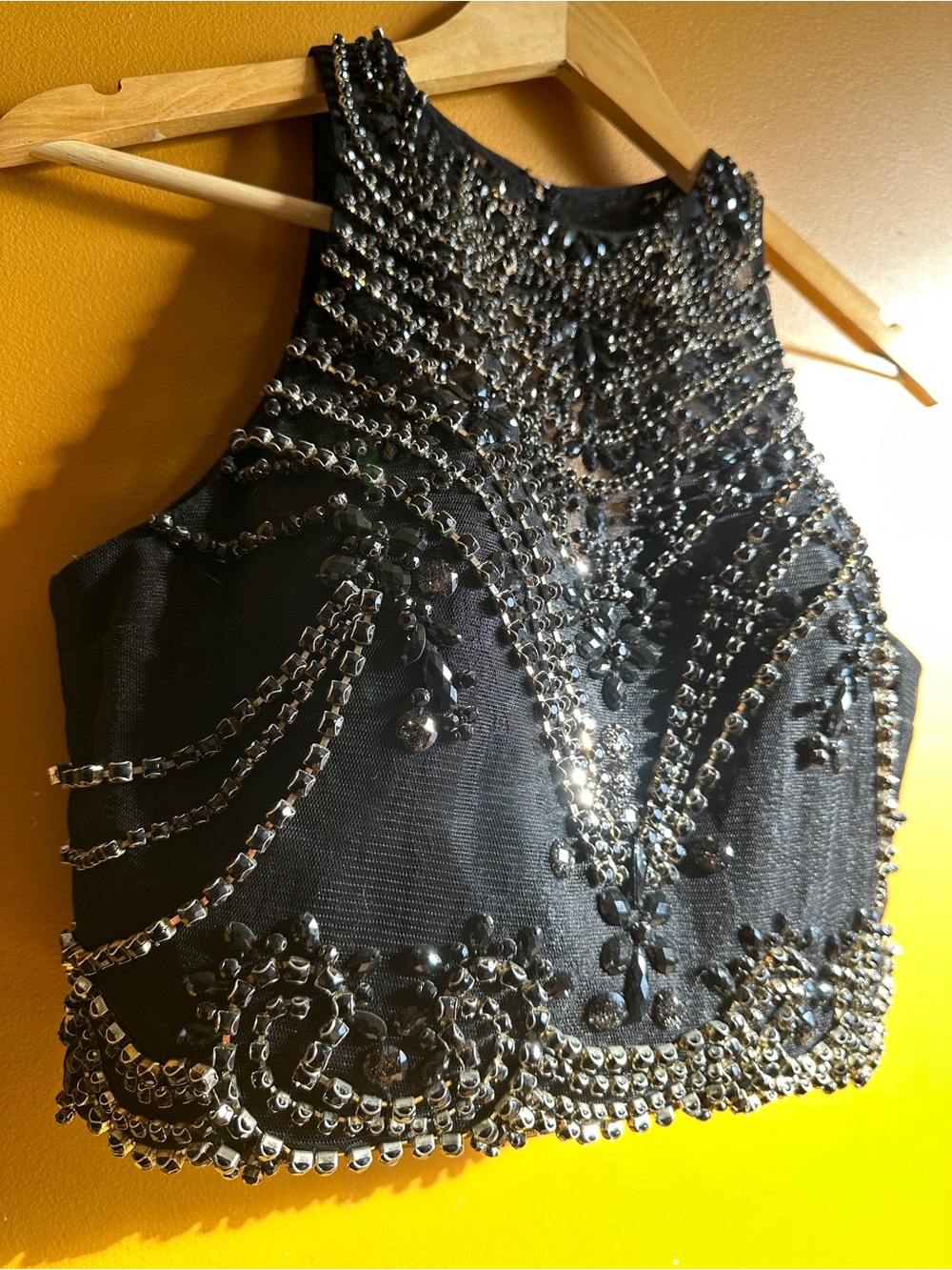 Vintage Y2K Tiffany Designs 16188 Black Rhinestone Beaded Corset Top Sz 10